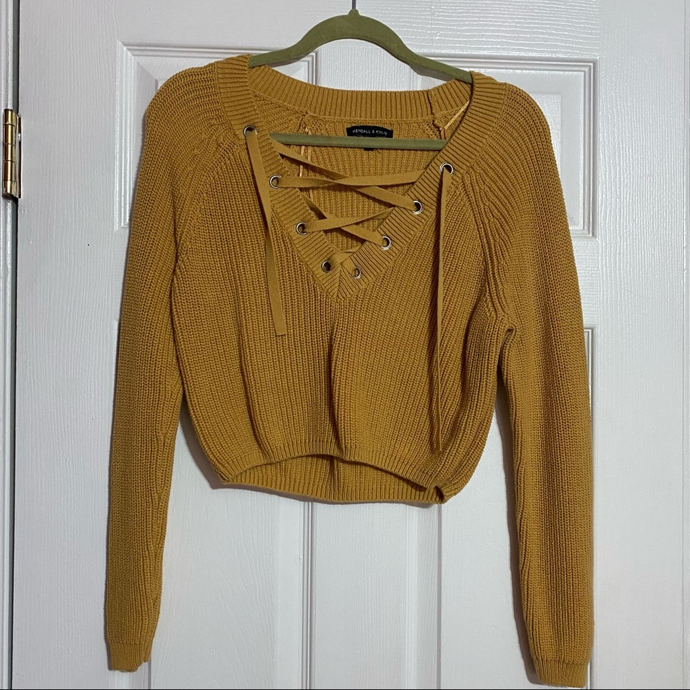 Kendall and Kylie cropped lace up sweater